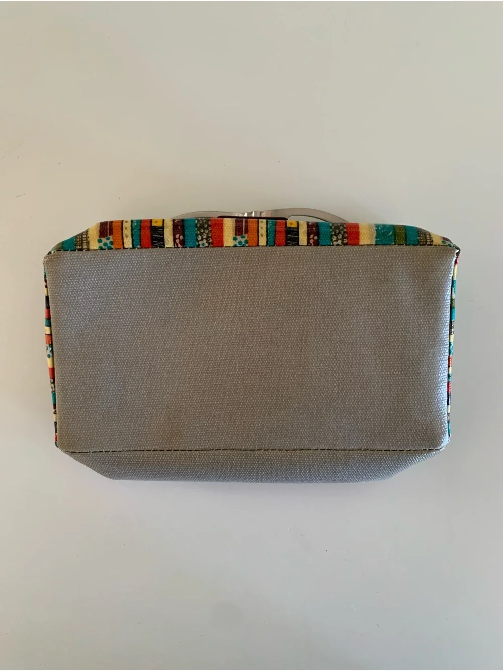 Birds on Books Pattern Canvas Makeup Purse - Gray with Teal & Yellow Accents